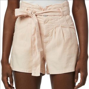 Hudson Jeans Size 29 High Rise Paperbag Belted Pearl Blush Linen Blend Shorts.